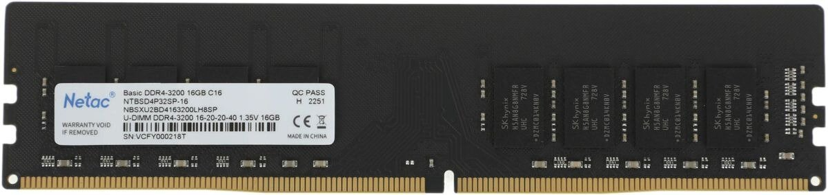 Модуль памяти DDR4 16Gb 3200MHz Netac Basic NTBSD4P32SP-16