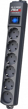 Сетевой фильтр Pilot S 6 розеток (5 евро + 1 без заземления) 1.8 м, графит