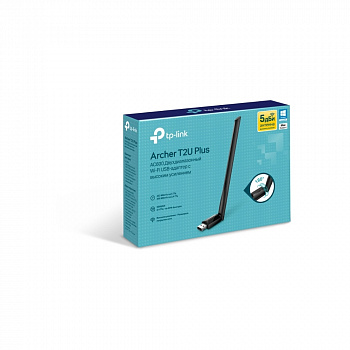 Беспроводный двухдиапазонный USB2.0 адаптер TP-Link Archer T2U Plus, 433Мбит/с + 200Мбит/с