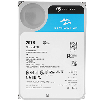 Жесткий диск Seagate SkyHawk AI ST20000VE002 20Tb, 3.5", 7200 RPM, SATA-III, 512e, 256MB, для систем