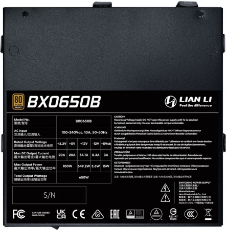 Блок питания 650W Lian Li BX0650B 80 PLUS Bronze G9P.BX0650B.B000.RU