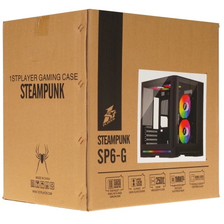 Корпус 1STPLAYER STEAMPUNK SP6 Black / mATX, TG / SP6-G-BK