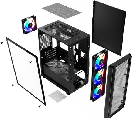 Корпус XASTRA A402M 4FRGB Black / A402M-4FC12F-BK